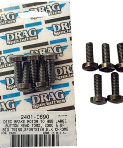 Drag Specialties - Rotor-to-Hub Bolt Kit fits '99-'21 Big Twin & '86-'22 XL Models (Exc. '21-'22 Sportster S/RH1250S & '22 Nightster/RH975) W/ Cast Wheel - Black Chrome
