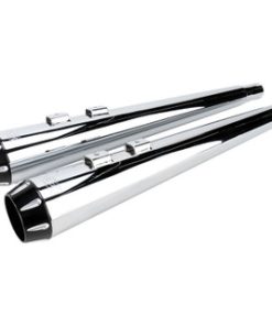 Bassani - 4" Slip-On Mufflers W/ 2-1/2" Performance Baffles fits '95-'16 Touring Models - Megaphone, Chrome W/ Black Billet End Caps & Contrasting Flutes