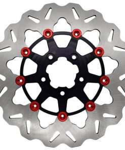 Galfer - 11.5" Wave® Rear Full-Floating W/ Black Carrier & Red Buttons Brake Rotor fits '00-'17 Big Twin, '00-'10 XL Models (See Desc.)